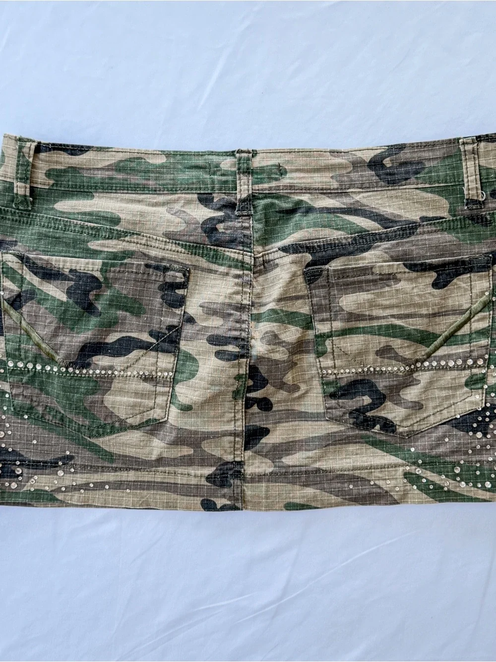 Y2K Camo Rhinestone Mini Skirt